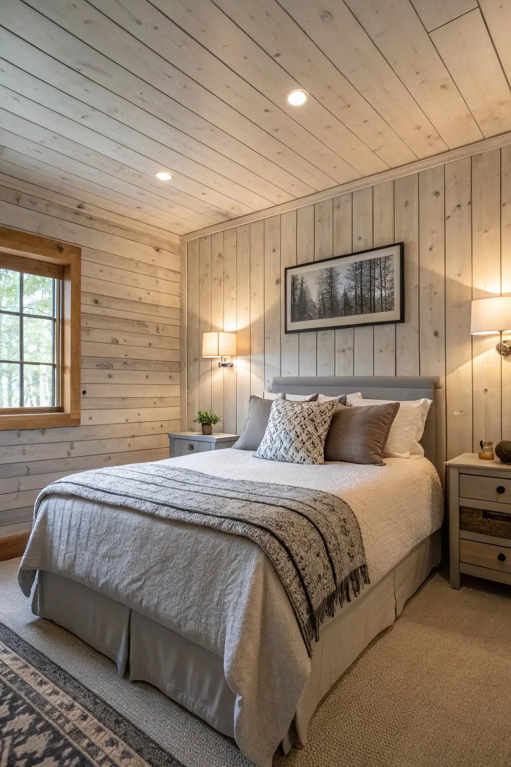 Textured walls adding depth and interest to a clean bedroom.
