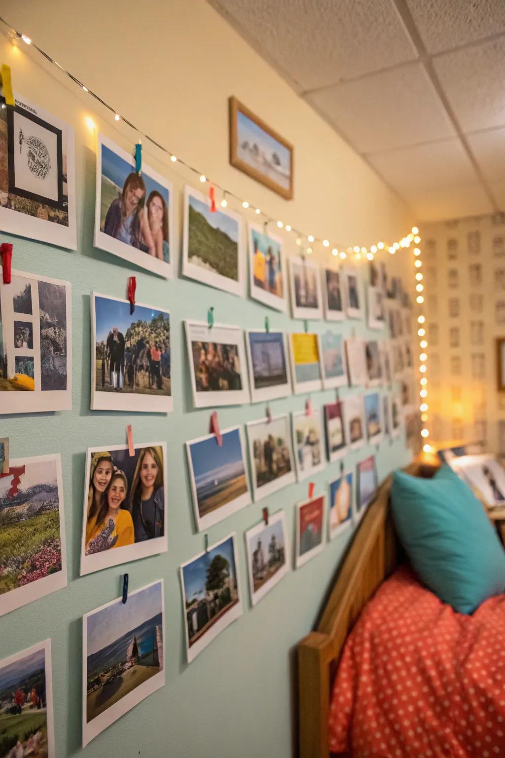 A photo wall keeps precious memories alive.