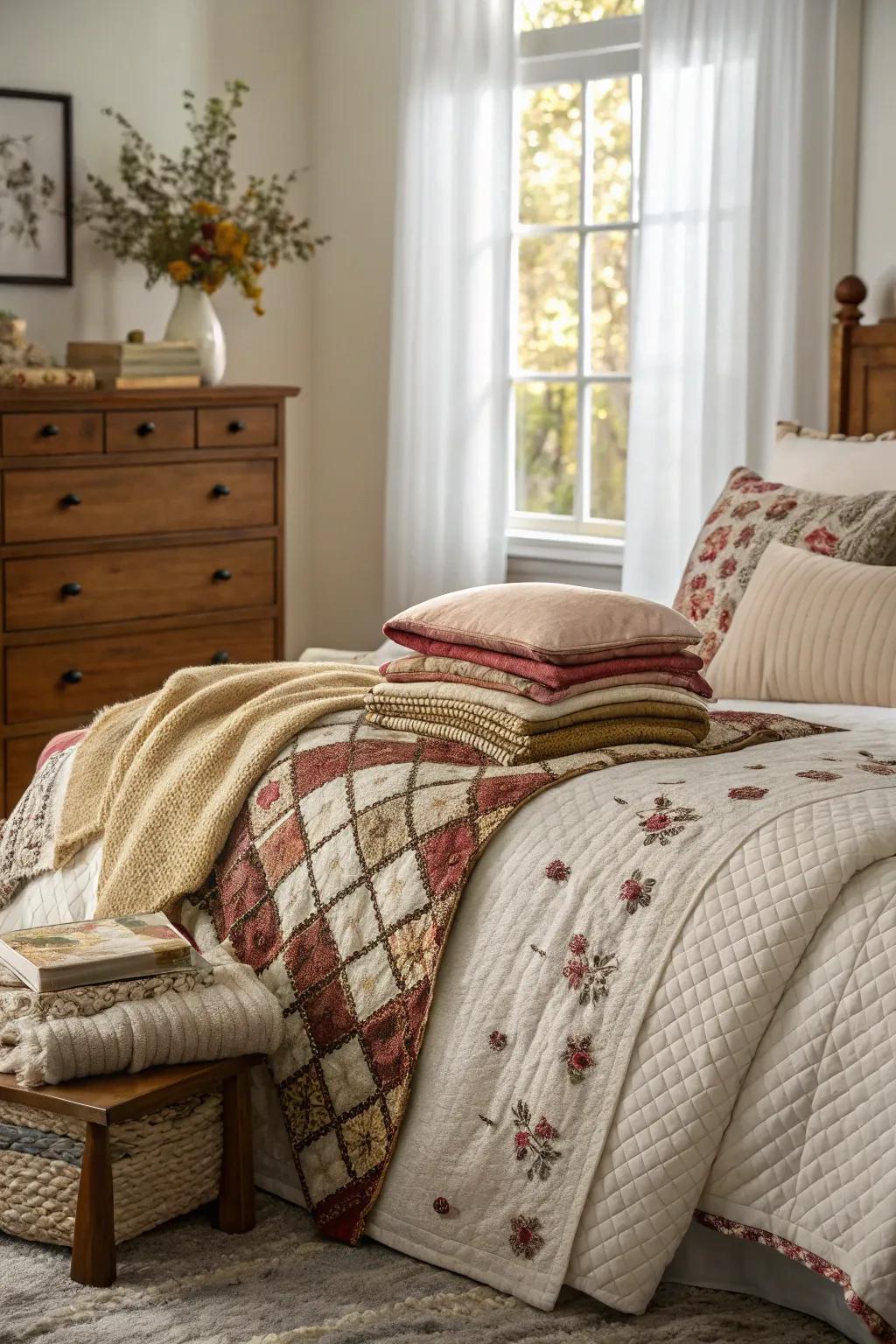 Layered bedclothes enhance comfort and style in your bedroom.