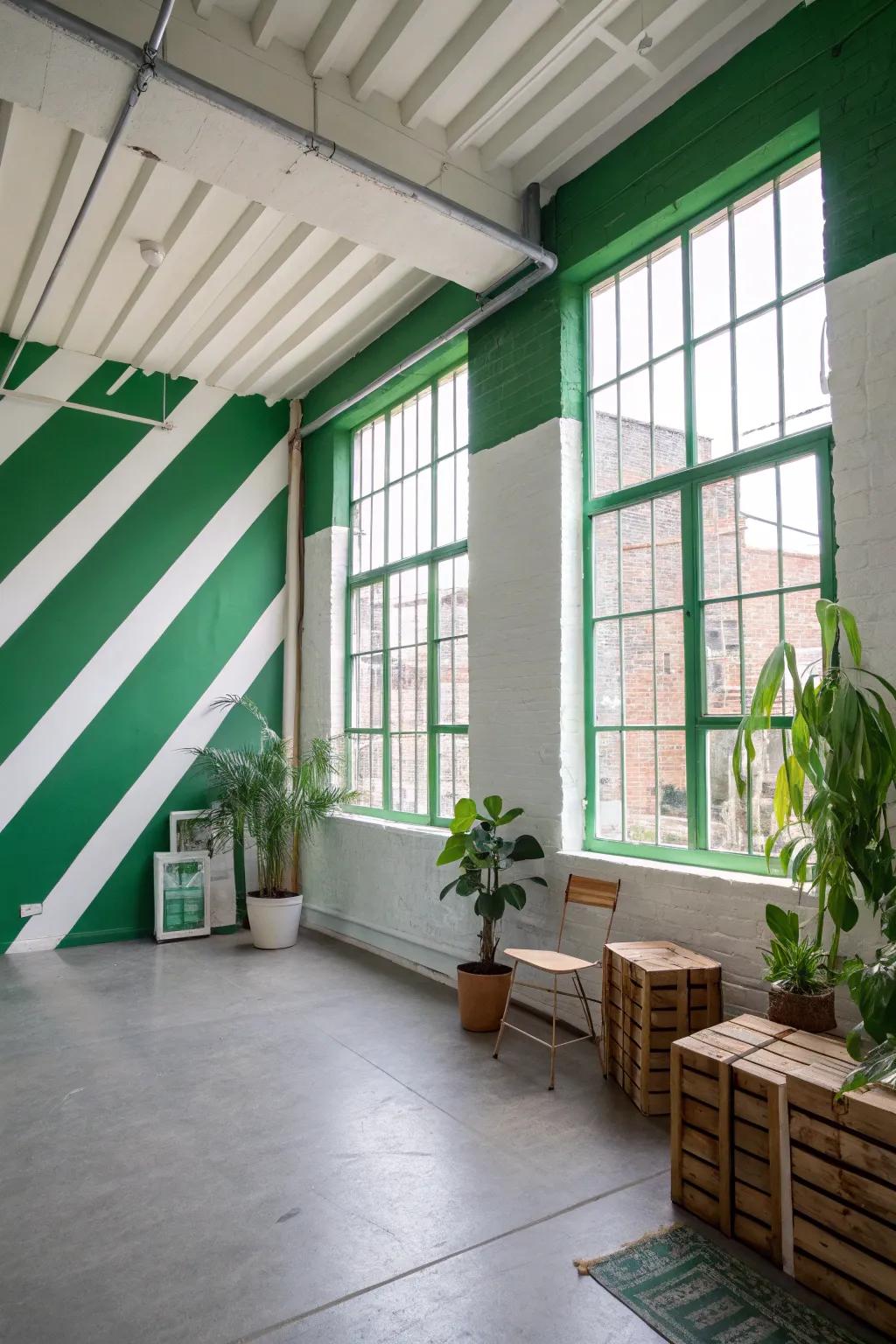 Eco-friendly stripes bring a green touch to this creative studio.