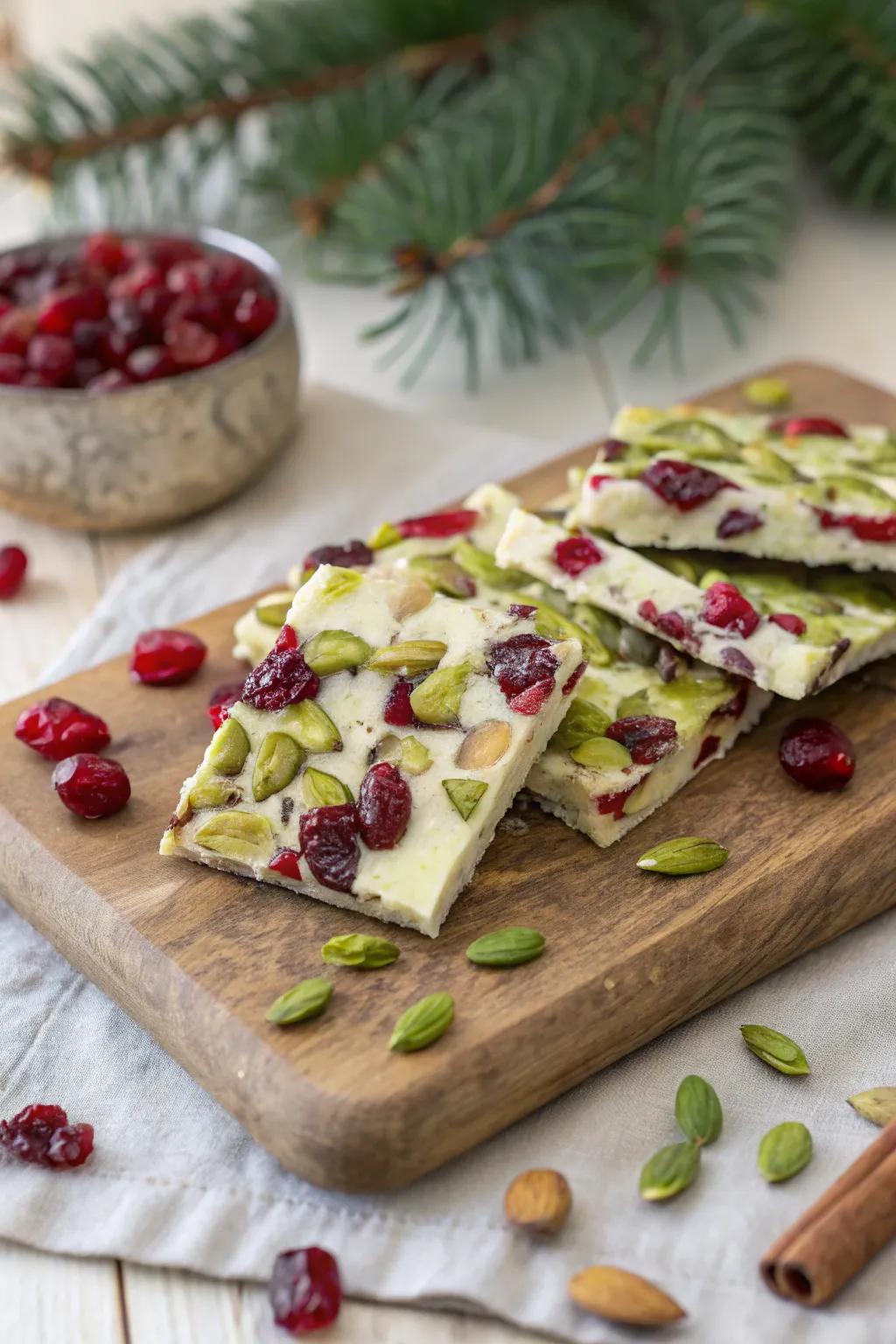 Sophisticated pistachio cranberry layer cake that's perfect for gifting.