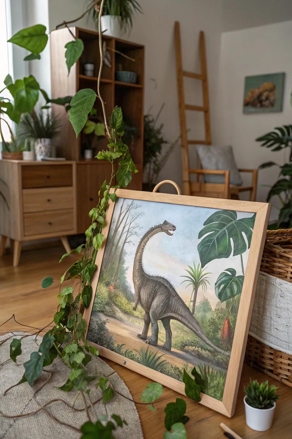 Organic dinosaur art with natural elements