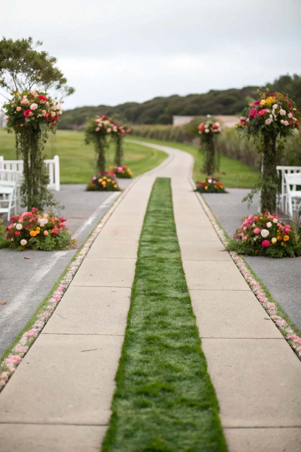 A ribbon driveway adds hue and character with its central strip.