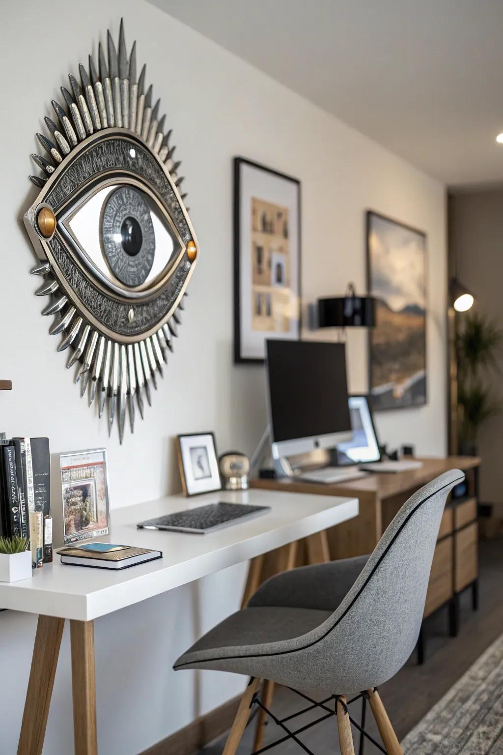 A innovative eye artwork adding a sleek, modern edge to the office.