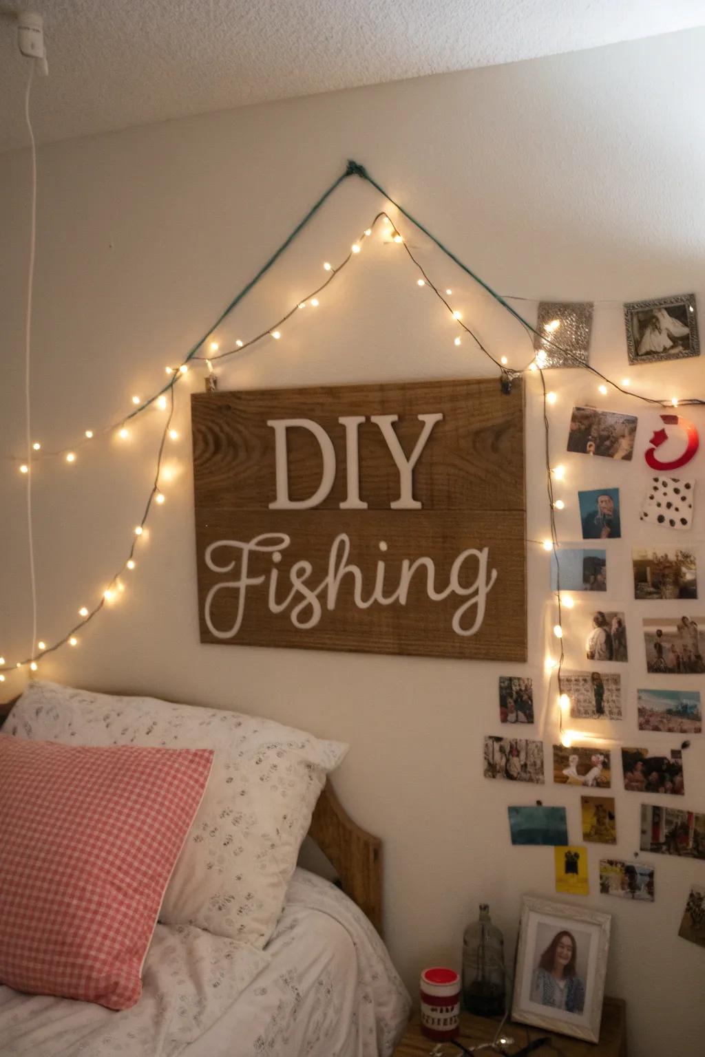 A DIY fishing sign adds a personalized and creative touch to your decor.