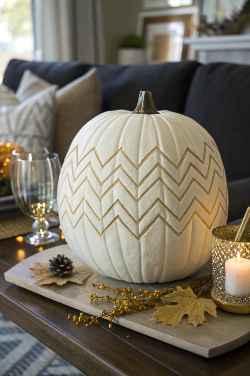 Chevron patterns bring a trendy touch to pumpkin carving.