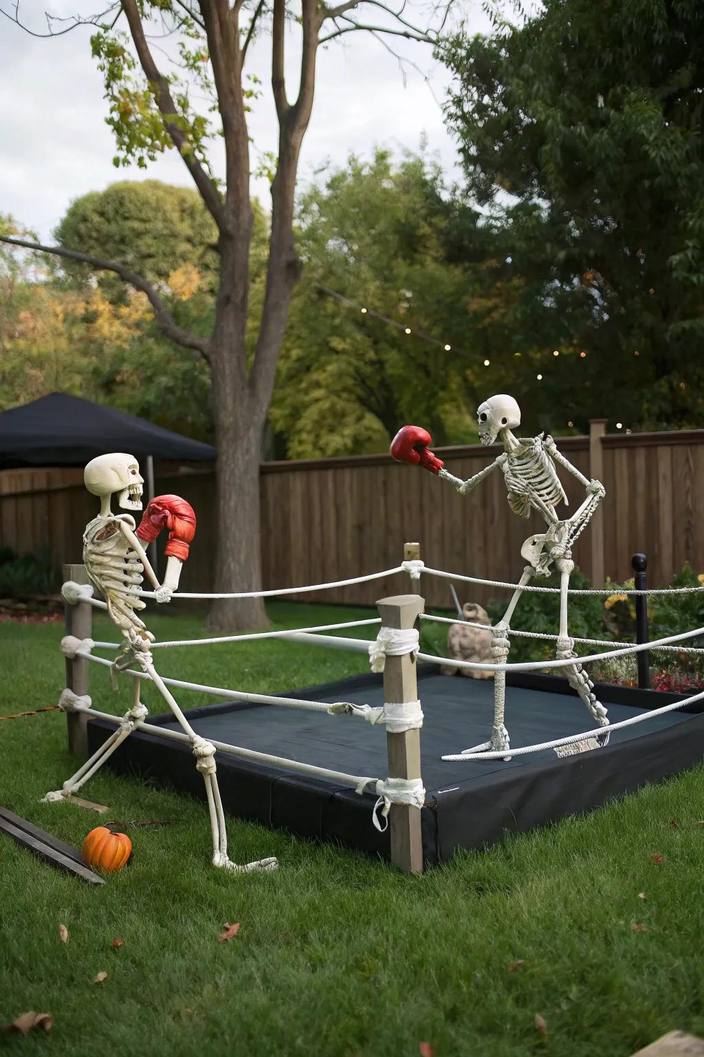 Boxing skeletons add excitement and energy to your Halloween decor.