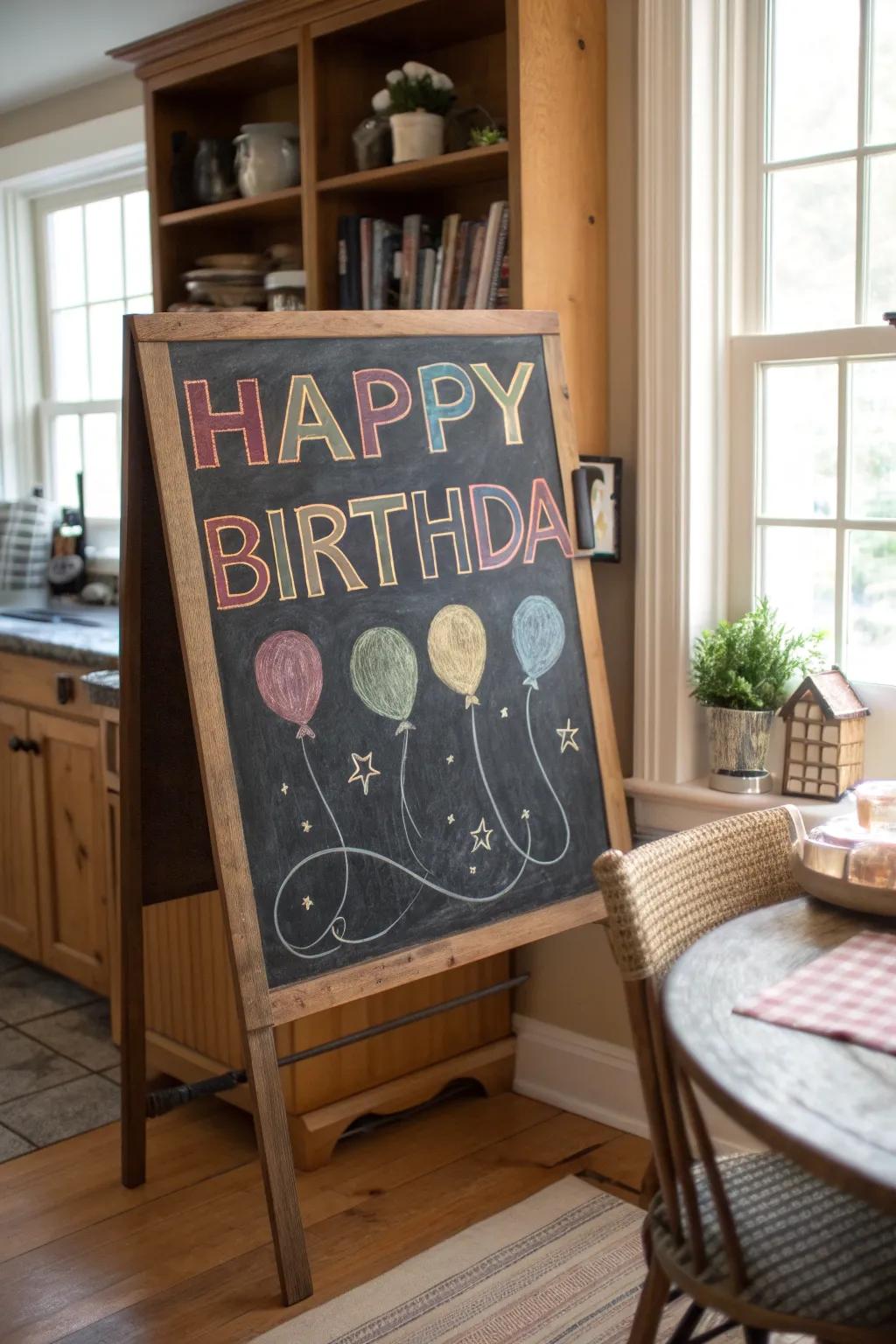 Chalkboard styles add rustic charm to birthday signs.