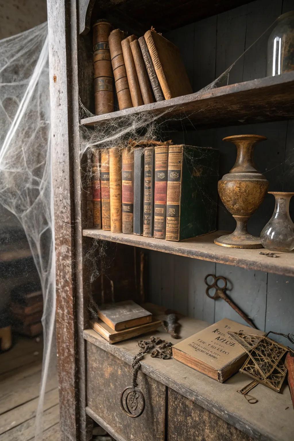 Turn your bookshelf into a haunted library with creepy books and artifacts.