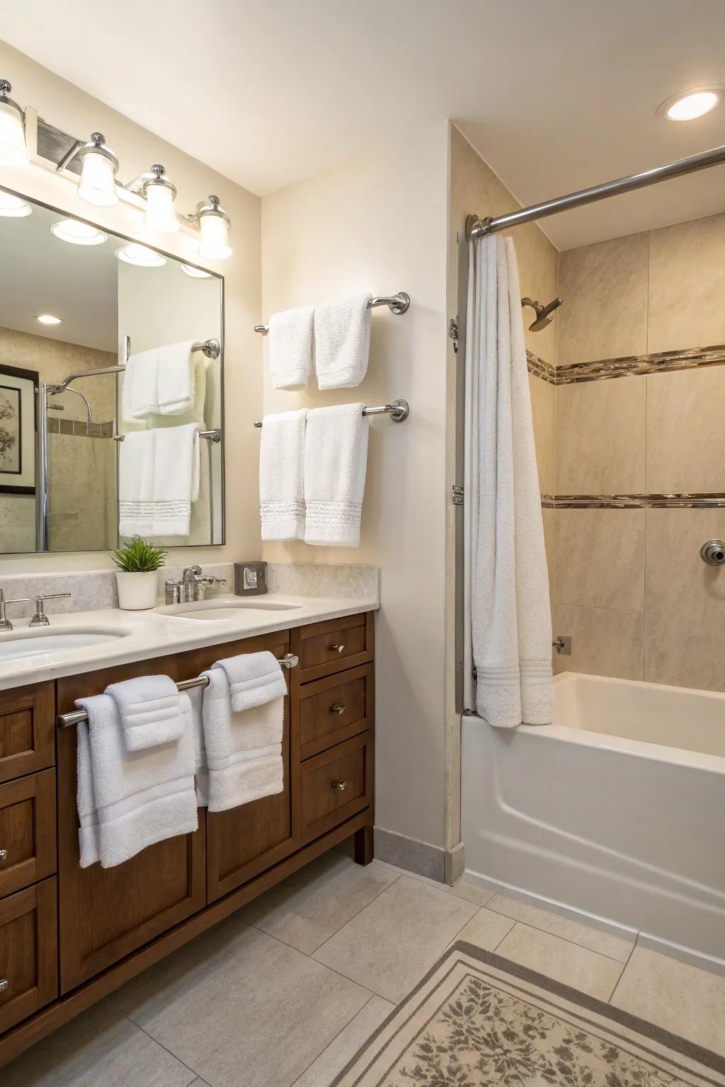 Dual towel bars offer extra space for busy households.