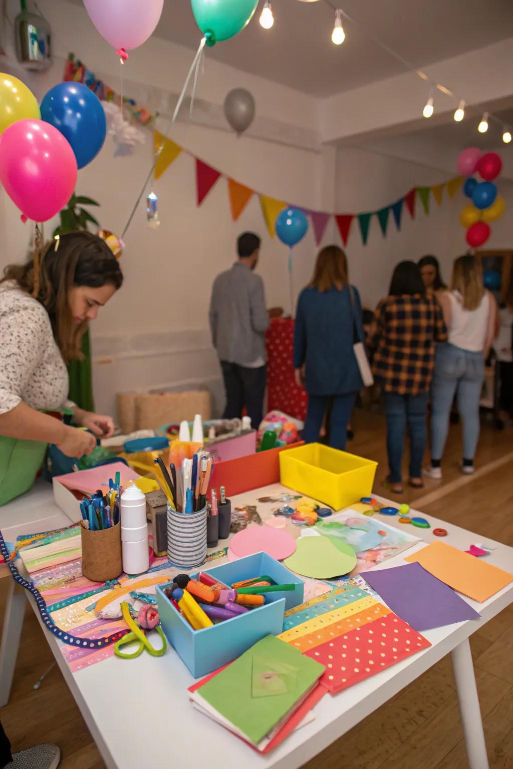 A creative indoor party with a DIY craft corner.