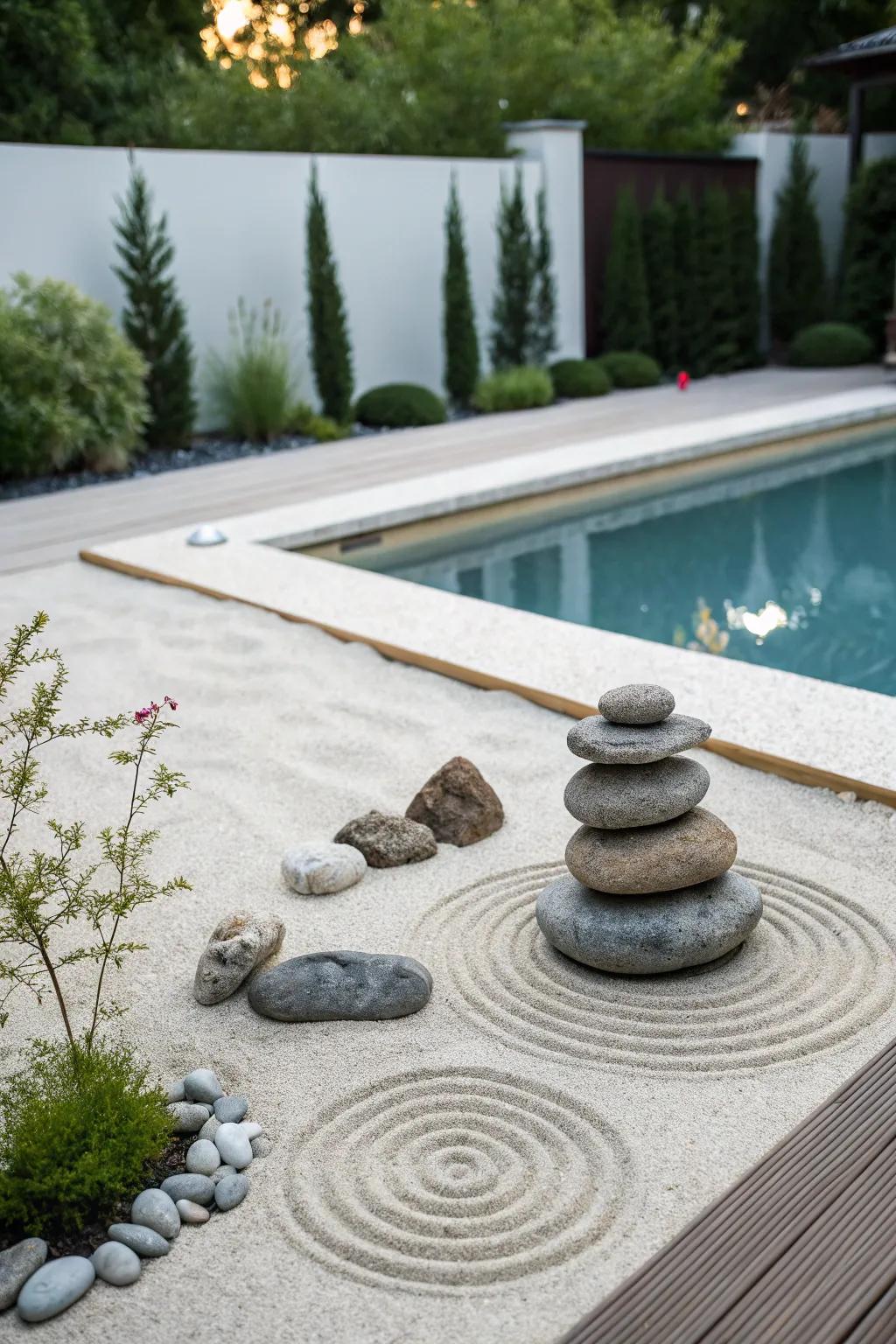 A Zen garden adds peace and beauty to your pool area.
