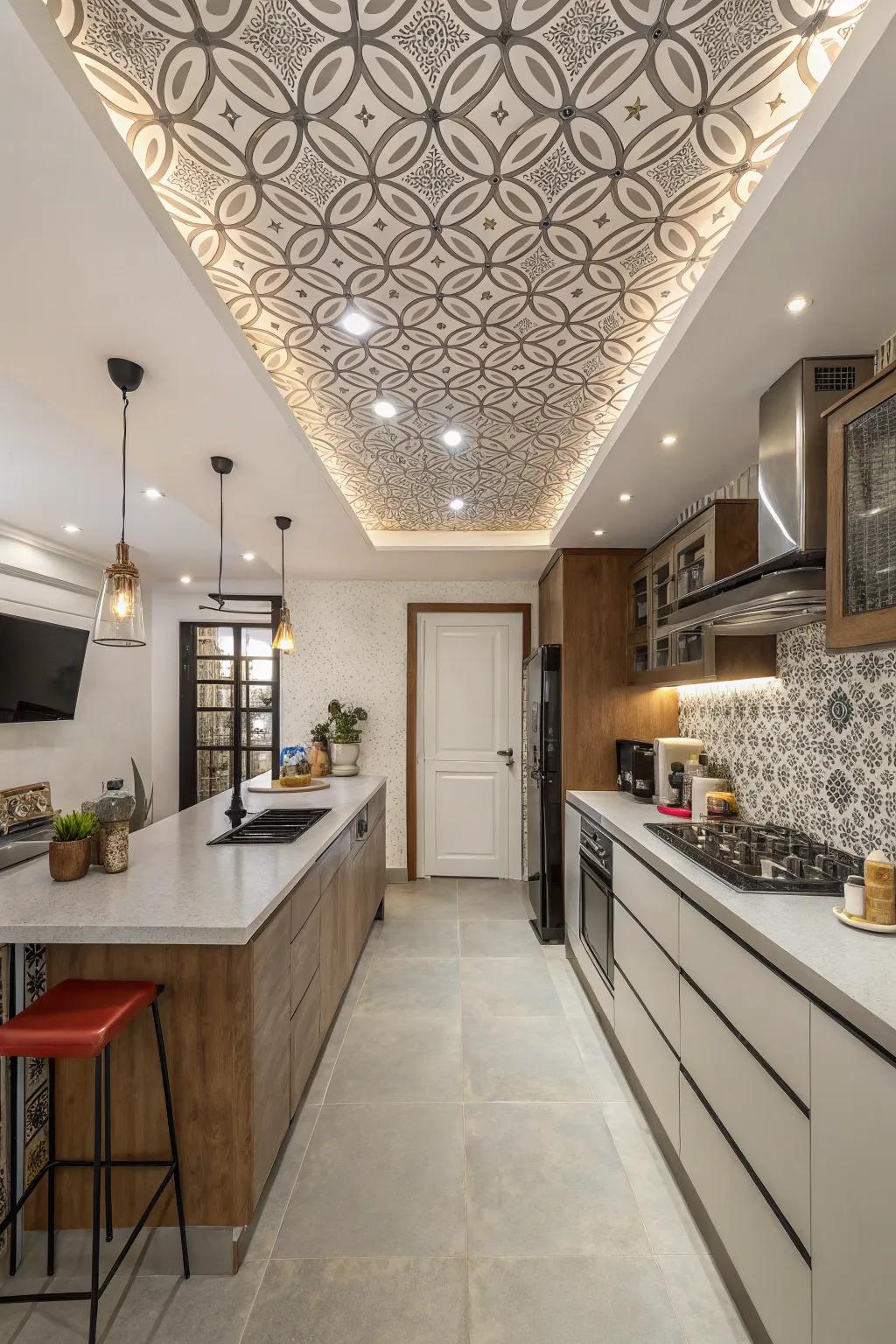 Experiment with perception using patterned ceiling designs.