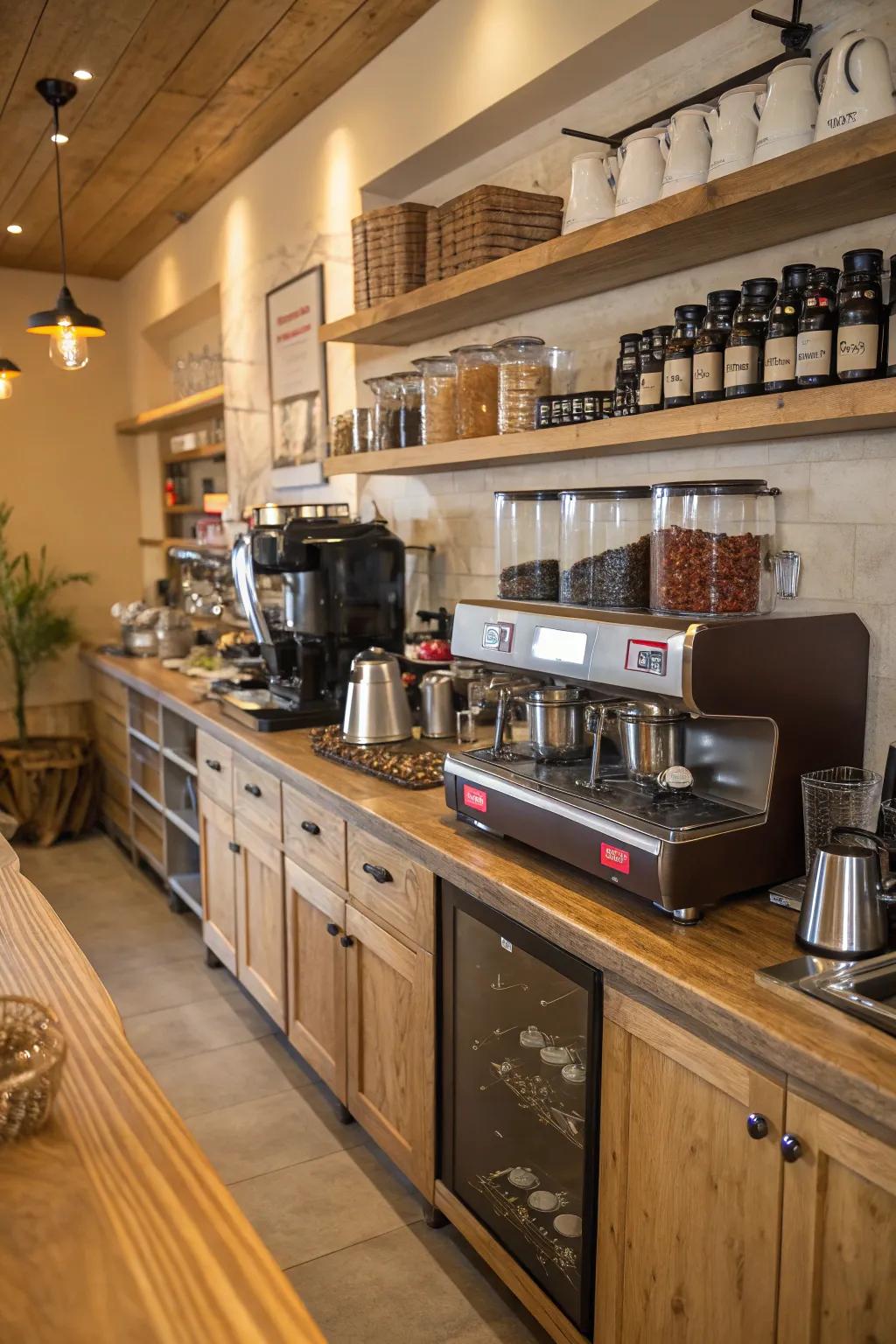 A coffee bar creates a convenient and personalized corner in your kitchen.