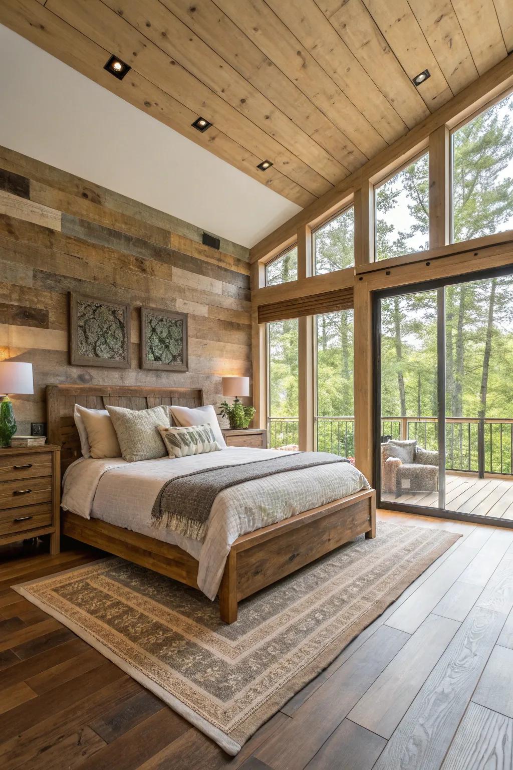 Eco-friendly materials improve the authenticity of the master bedroom.