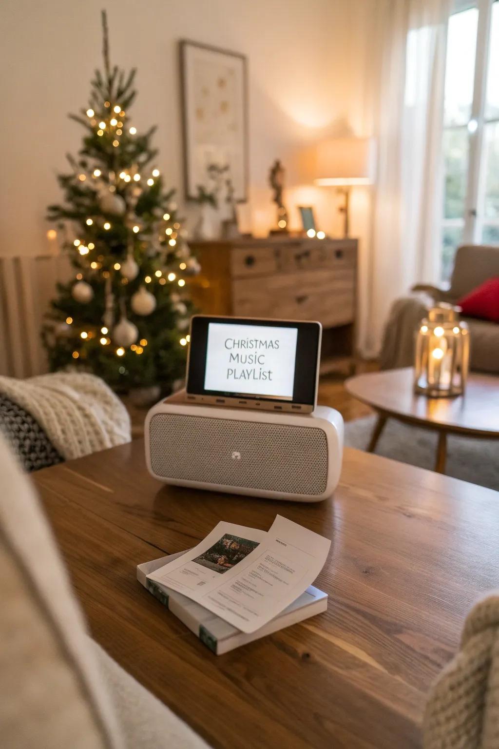 A cozy living space enhanced by a minimalist Christmas music playlist.