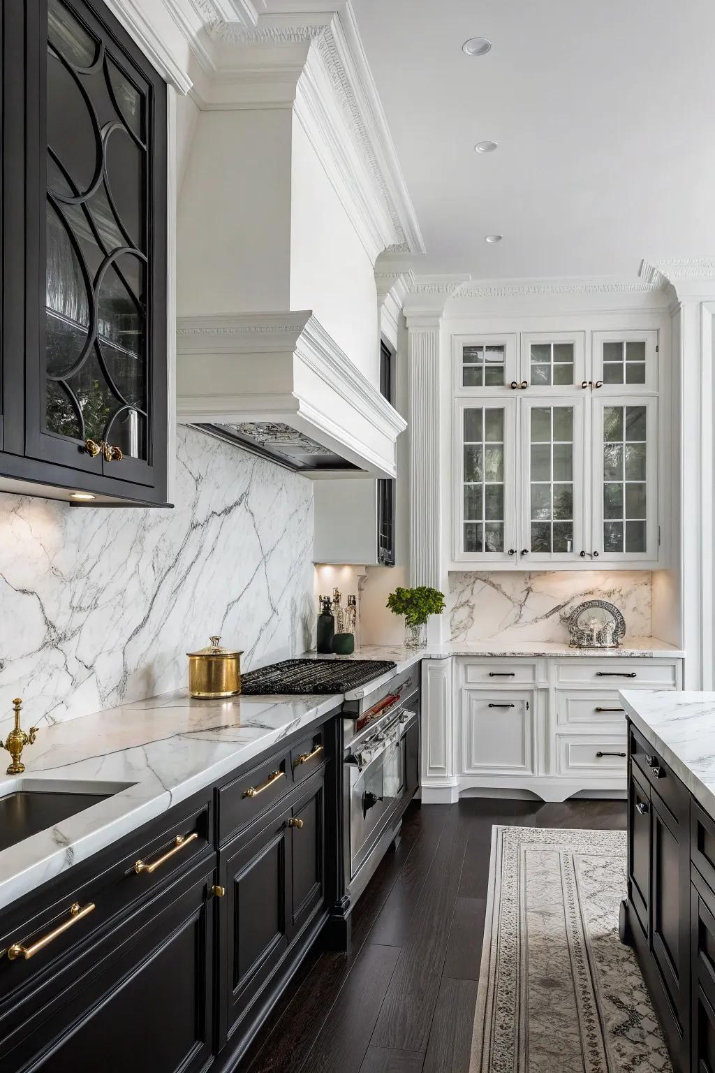 Classic white marble adds timeless elegance to the kitchen.