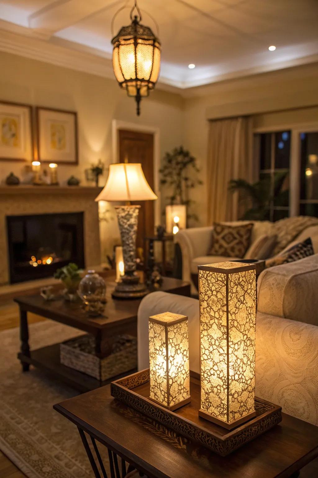 Ambient light sets a warm mood.