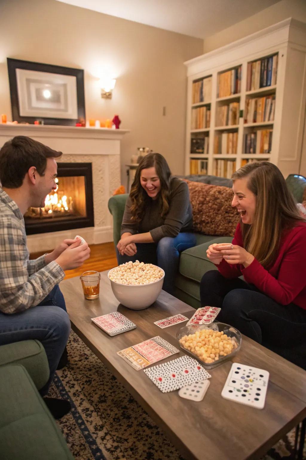 A friendly game of popcorn bingo bringing joy to a party.