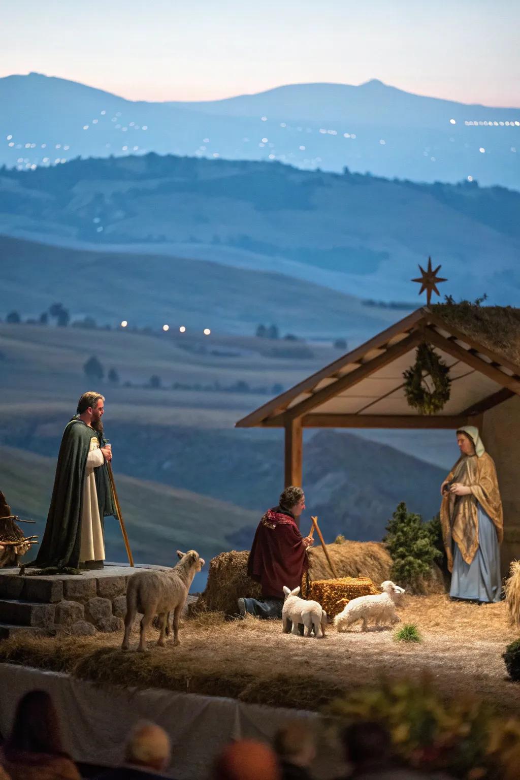 A backdrop creating the illusion of space adds depth to your nativity scene.