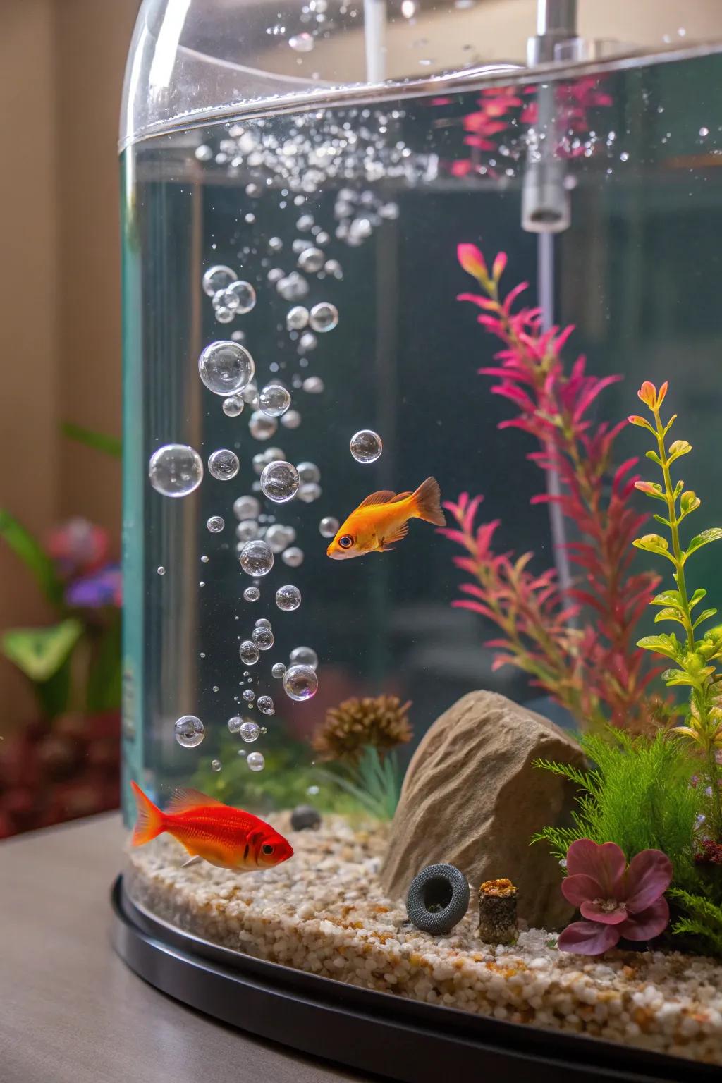 Motion elements add dynamic interest to this vibrant aquarium.