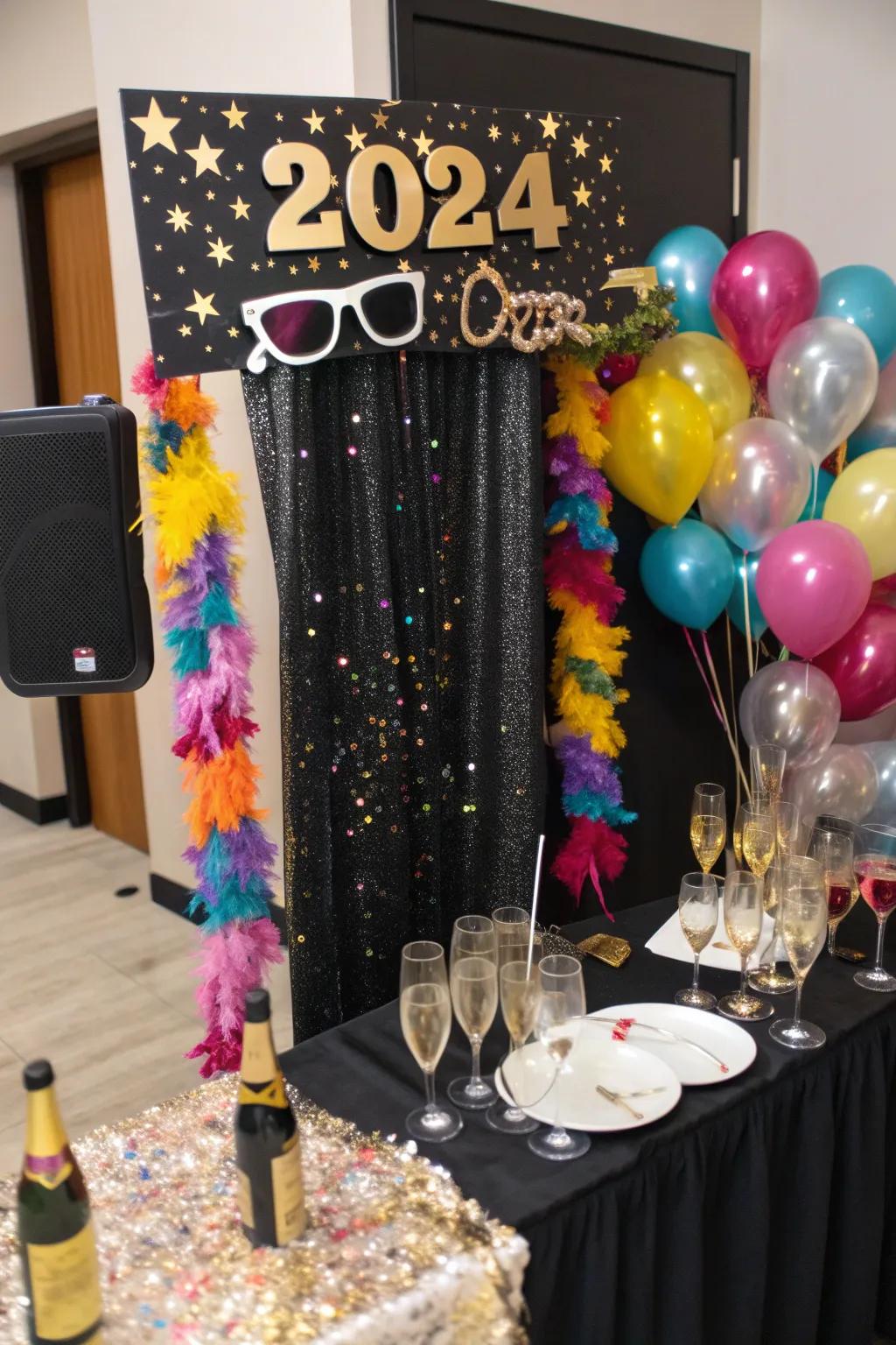 A themed photo booth offers fun and memorable photo opportunities.