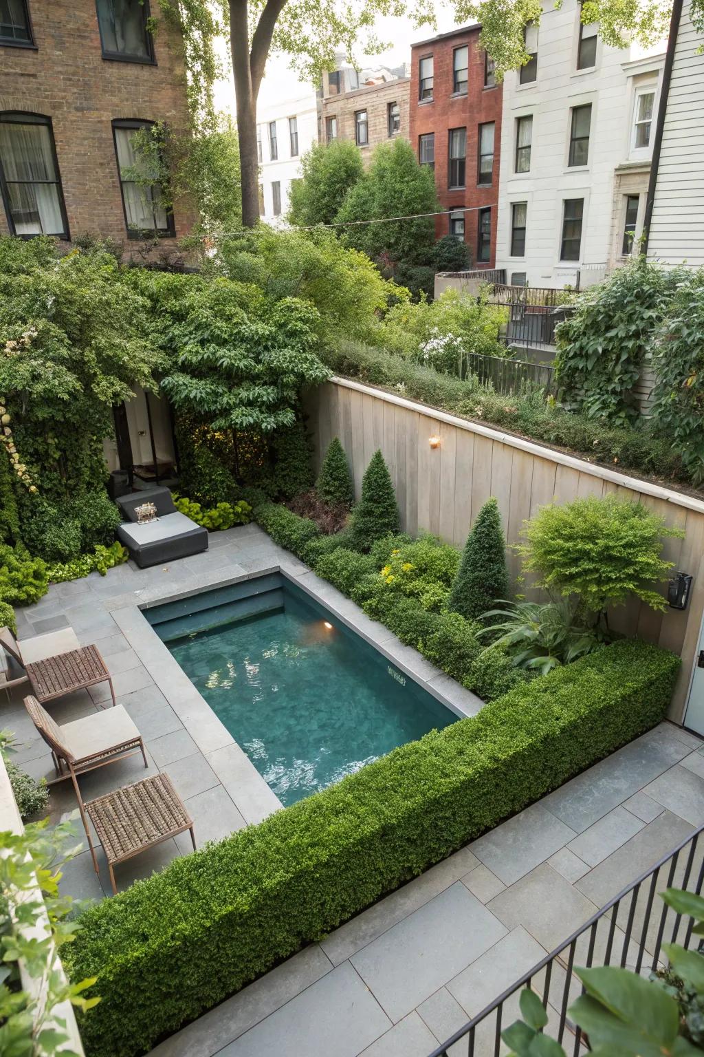 A compact small pool that fits perfectly into a cozy garden space.