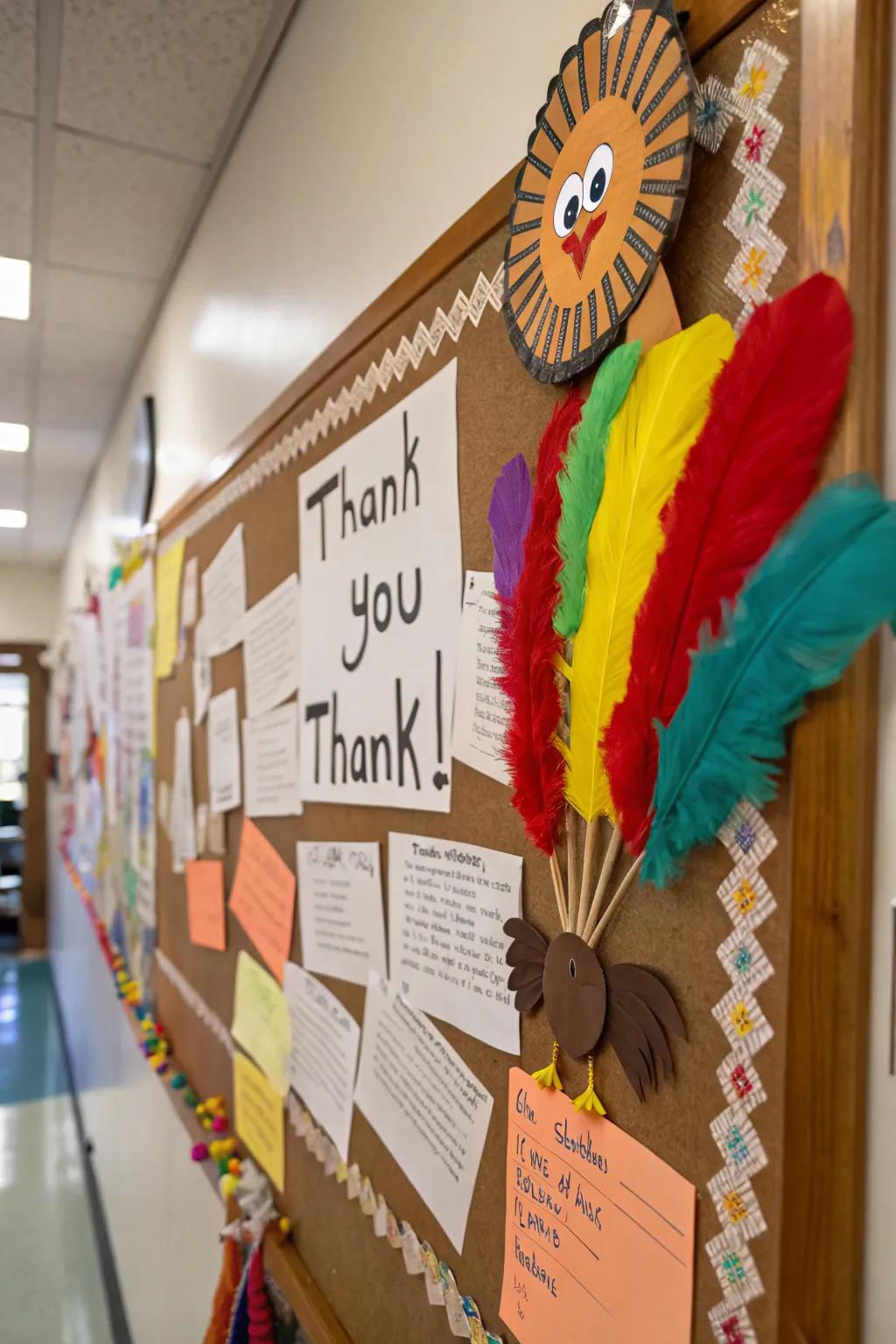 A 'Thankful Turkey' bulletin board.