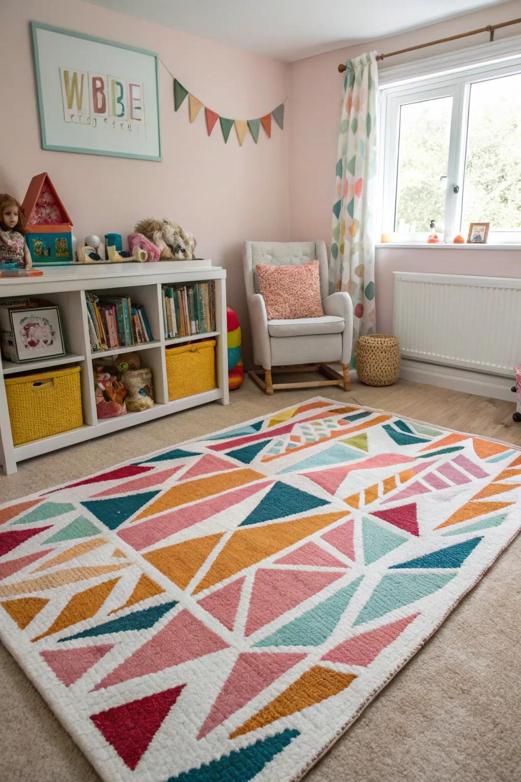 Geometric designs create a modern and dynamic nursery.