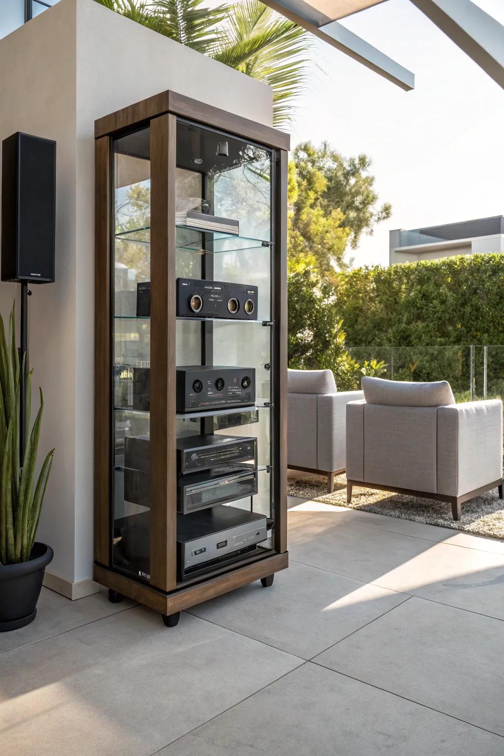 Glass-fronted cabinets offer a stylish way to display and protect audio equipment.