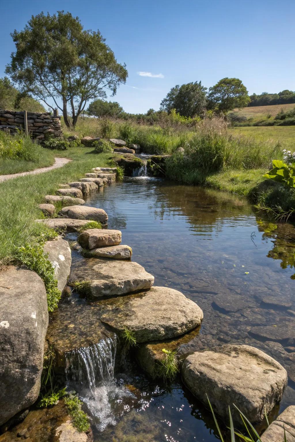 Rustic designs bring a charming countryside feel to your pond stream.