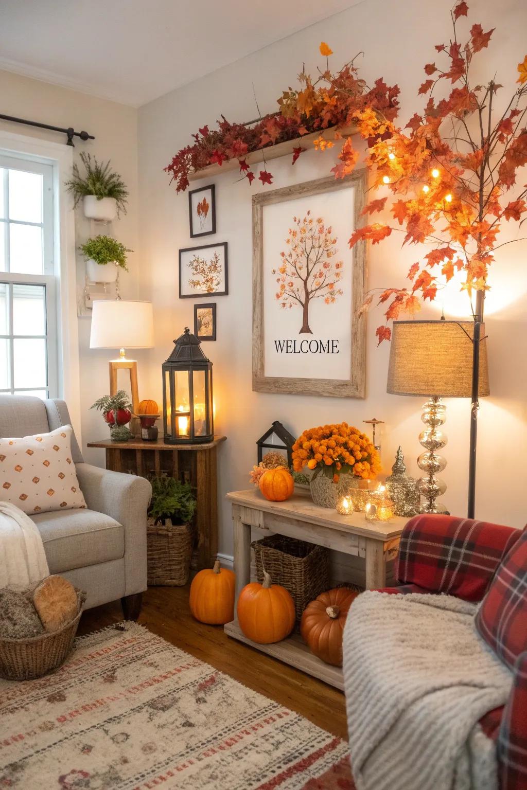 Seasonal name posters keeping a living room decor fresh and festive.