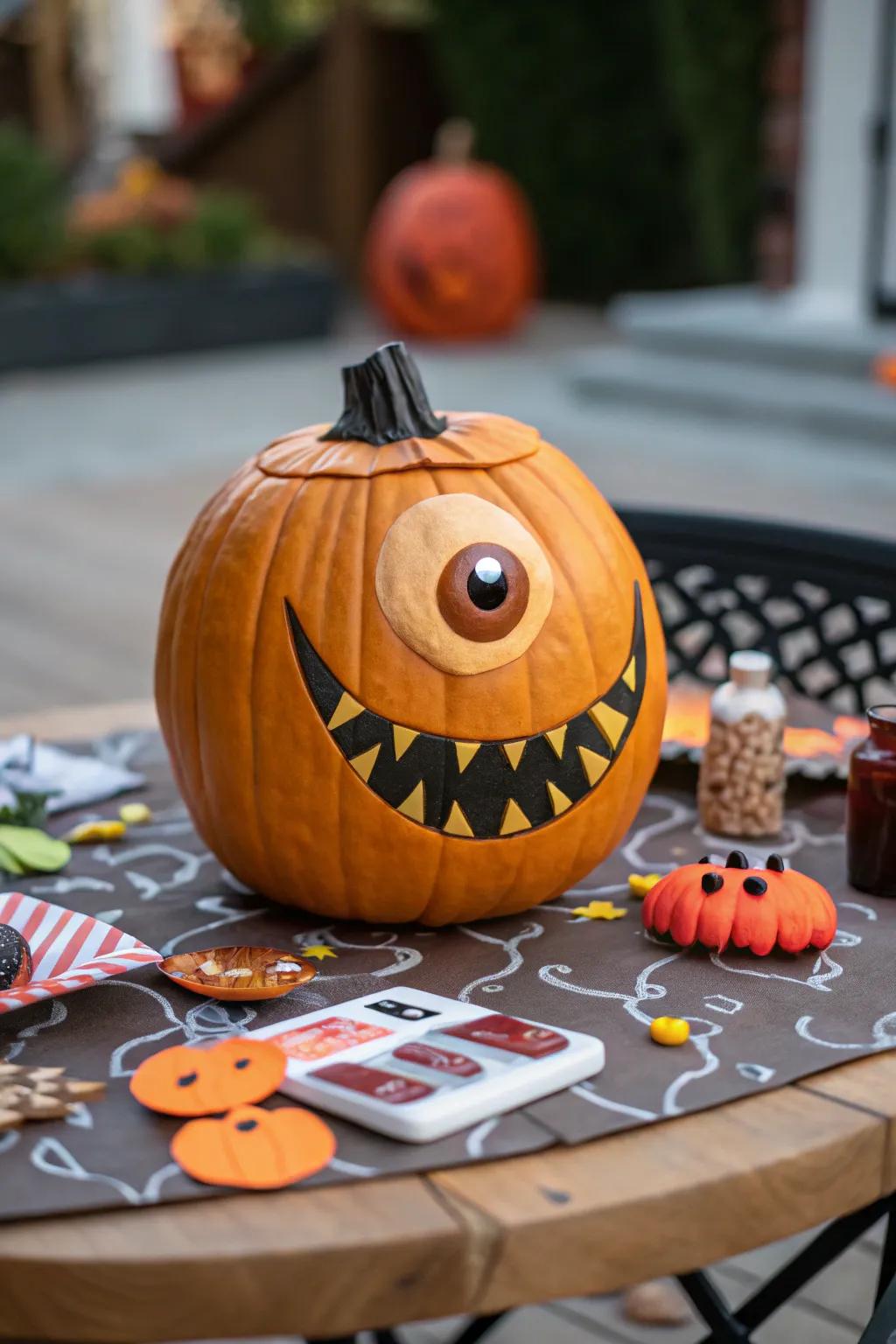 Quirky cyclops pumpkin that's both fun and unique.