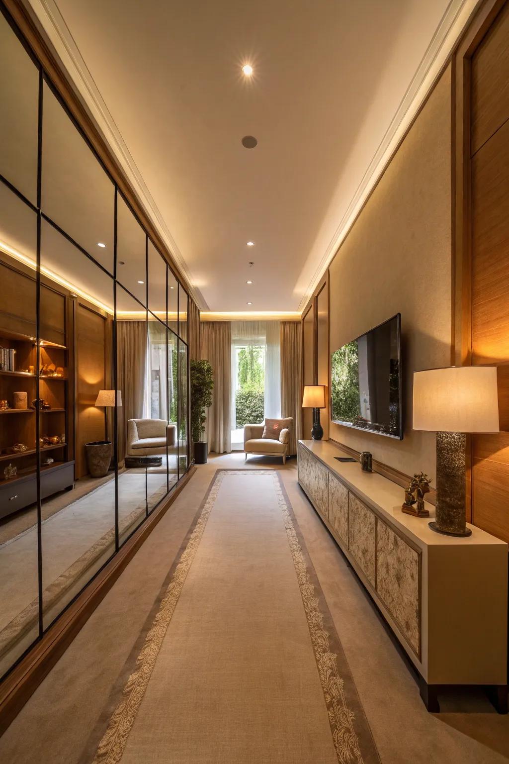Mirrors trick your eye into thinking there's more space in small living rooms.