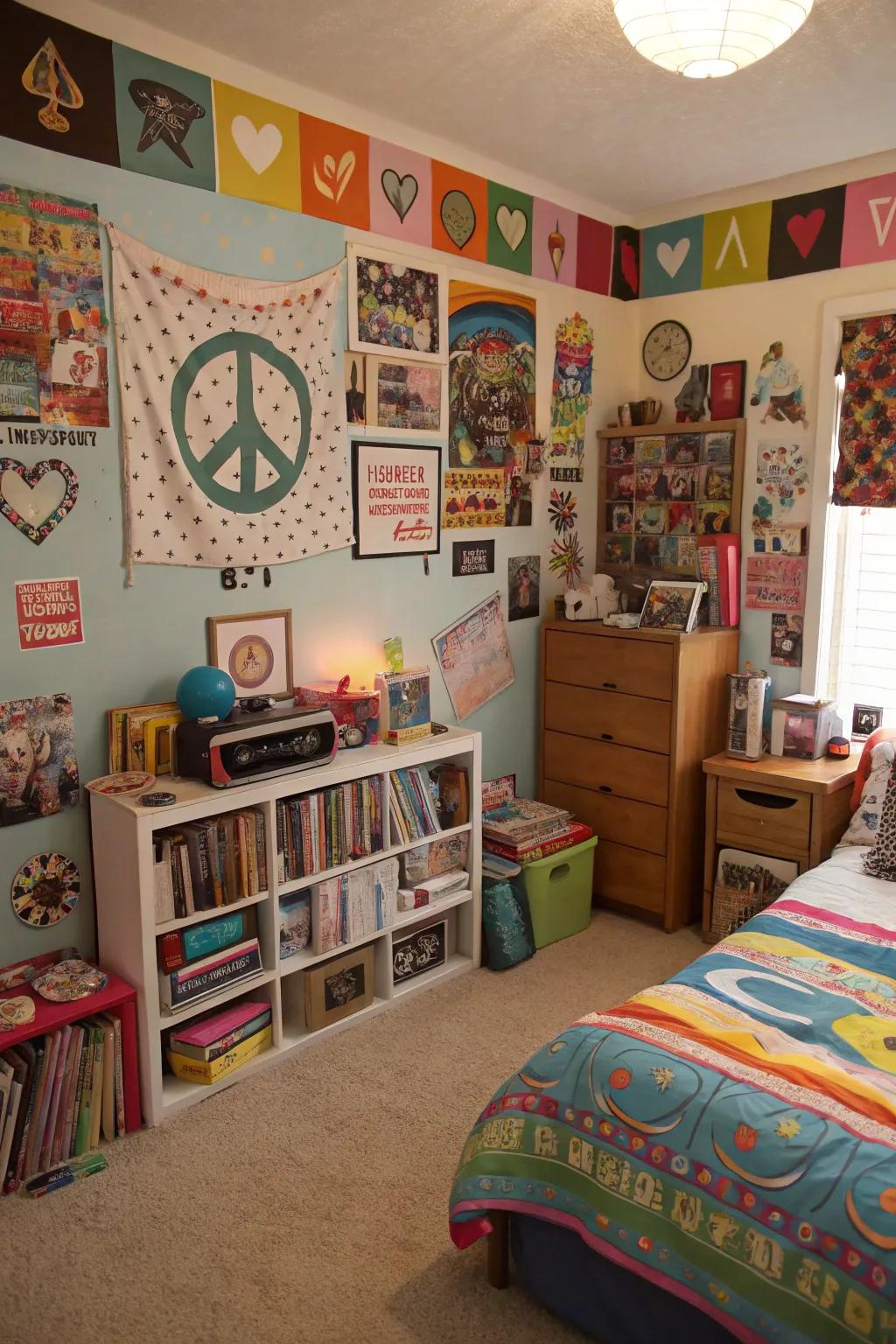 An assorted blend of styles cultivates a vibrant and welcoming teenager's room.