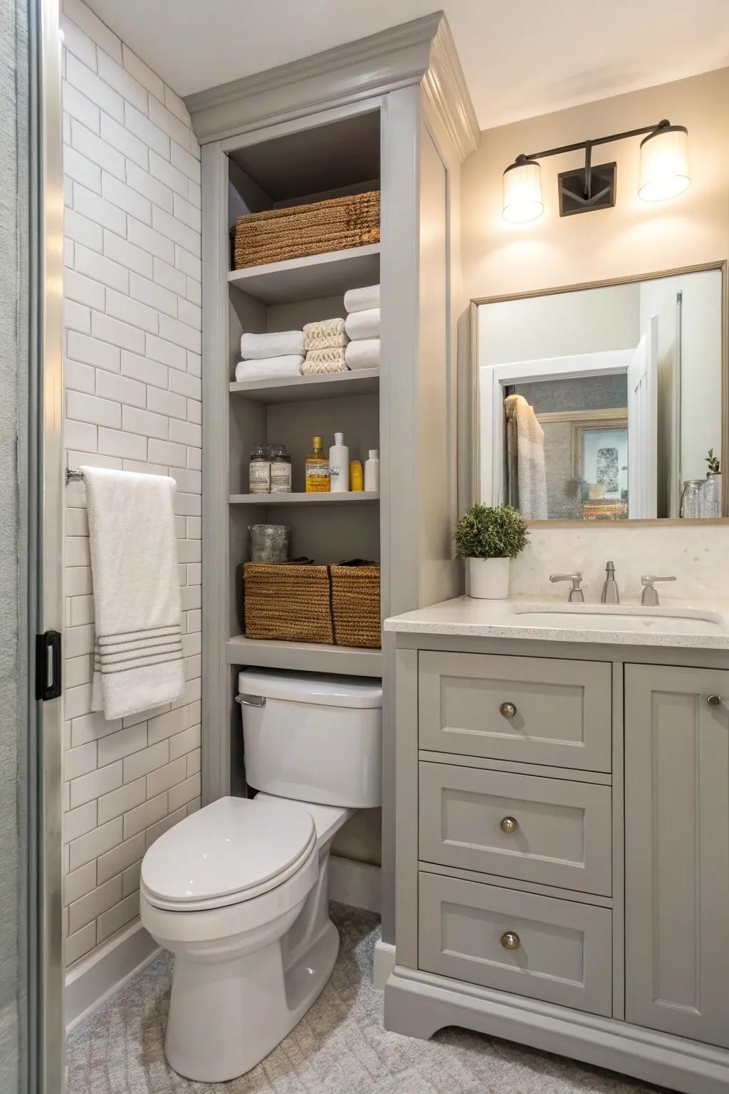 Niches offer practical storage while maintaining a clean look.