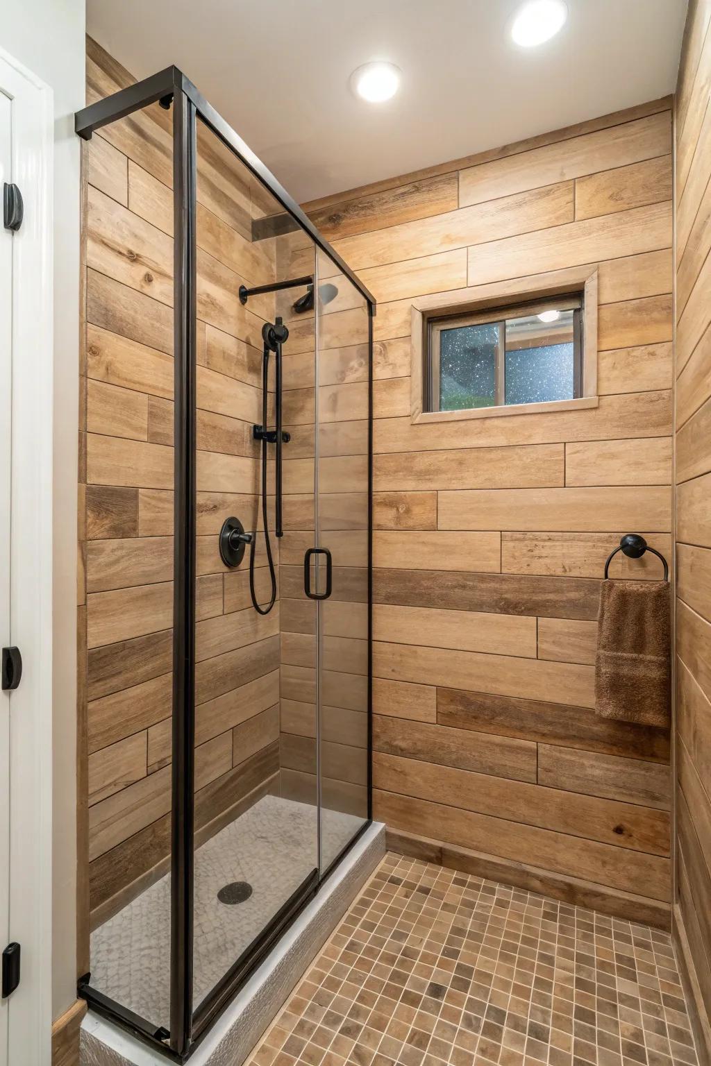 Wood-look tiles provide warmth and a natural feel.