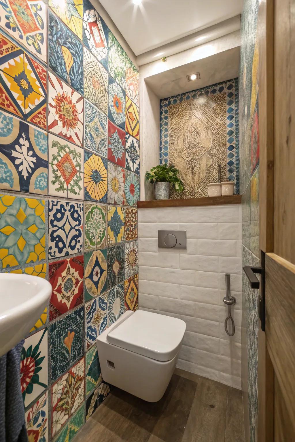 Tiles as art pieces transform your bathroom into a gallery.