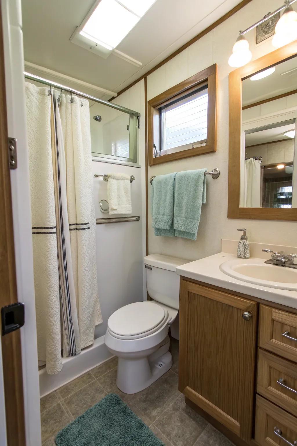 Sliding towel bars offer adaptable and space-conscious storage.