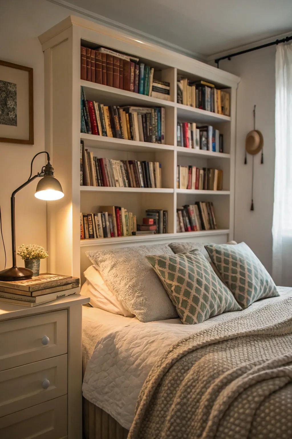 Bookshelf headboards are perfect for bedtime readers.