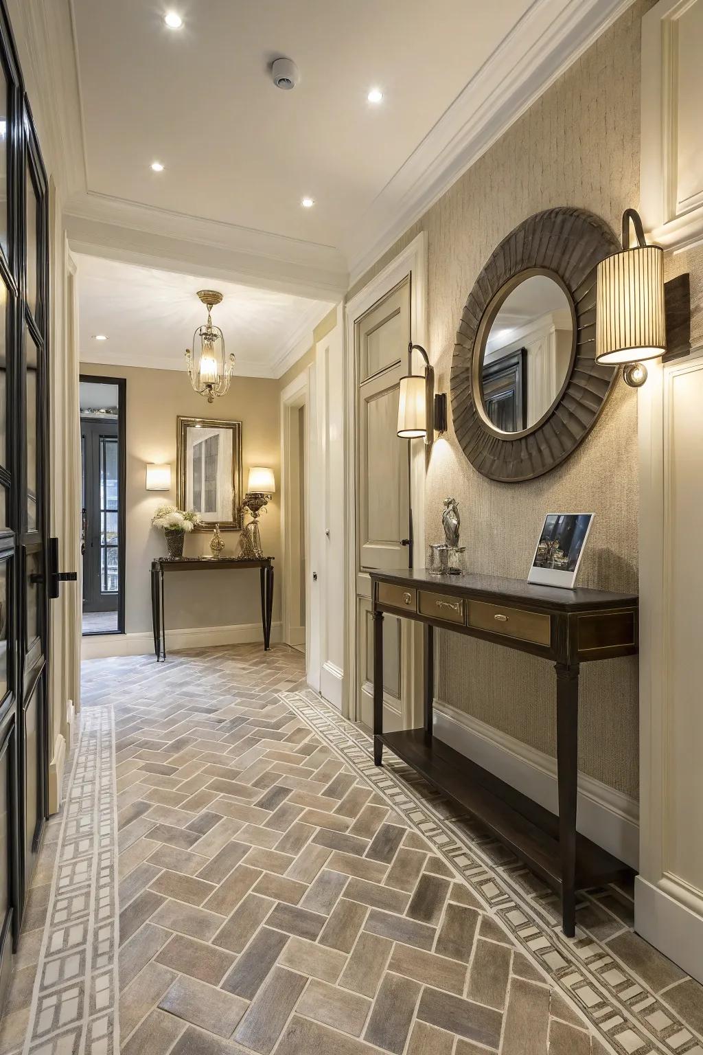 Elegant Herringbone Pattern for a Sophisticated Entry