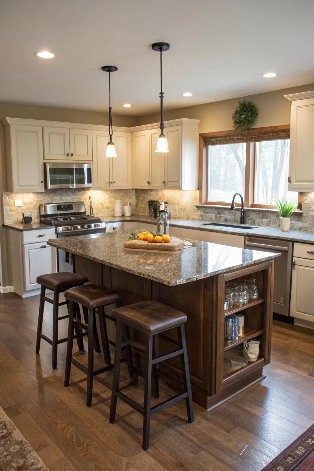 Multi-functional islands maximize space in small kitchens.