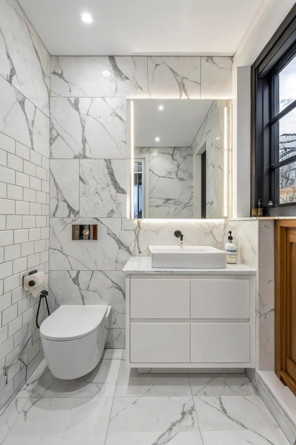 Stone feature walls add drama and elegance.