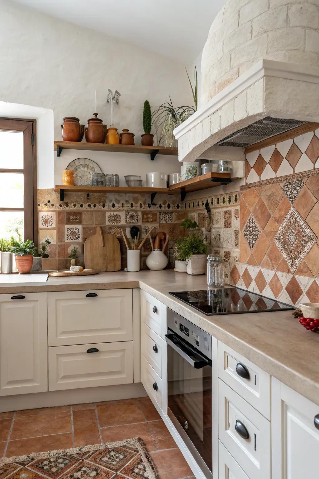 A blend of clay and ceramic tiles adds depth and authenticity.