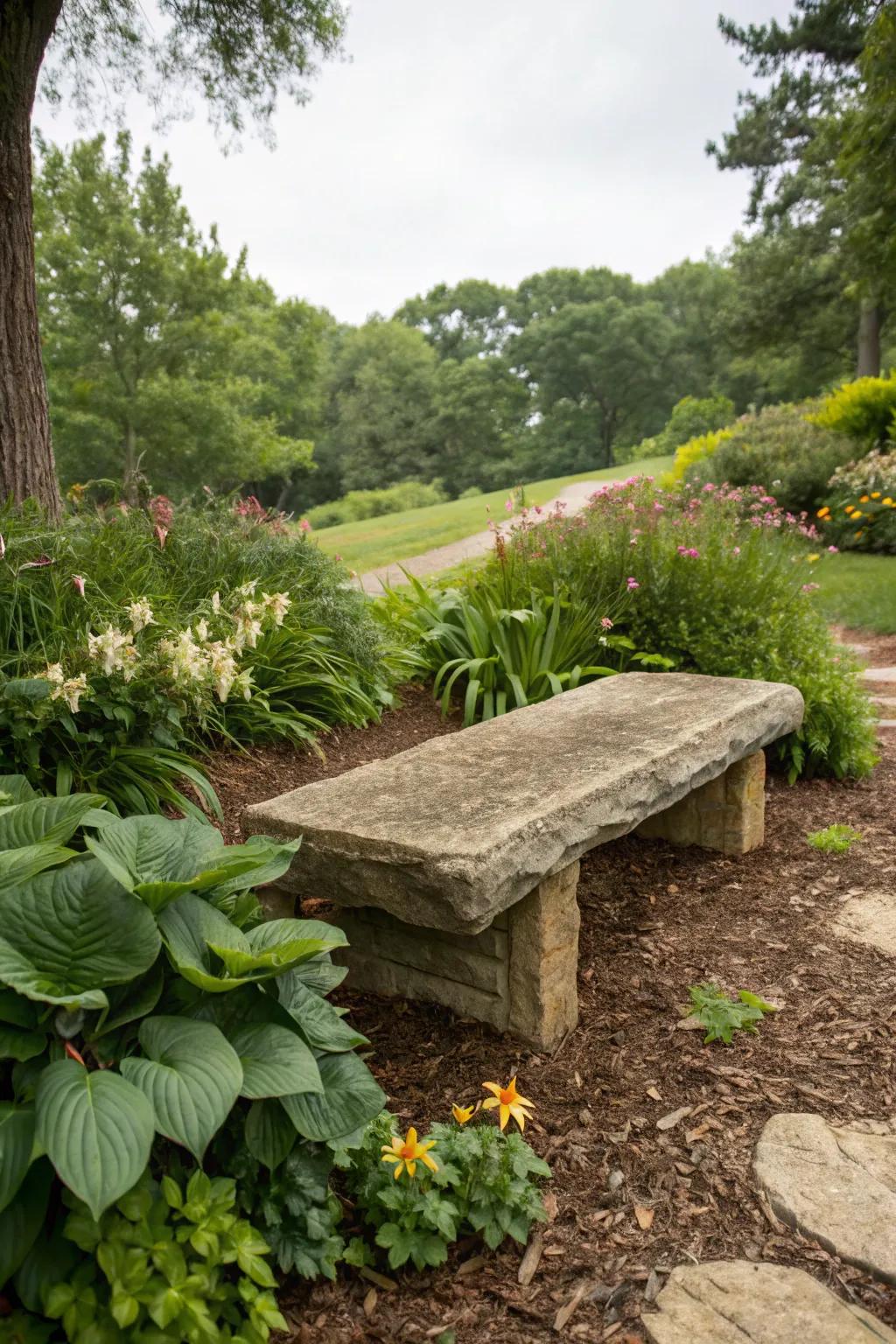 Relax and enjoy your garden on a natural stone bench.