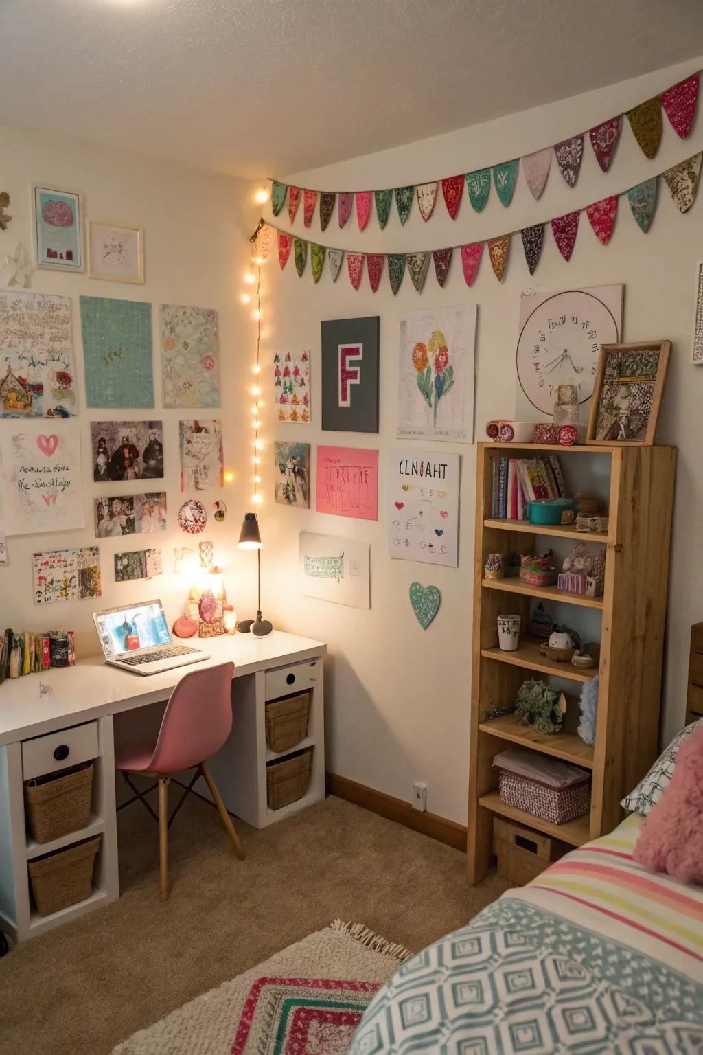 DIY decor elements add a personal and creative touch to a teen girl's room.