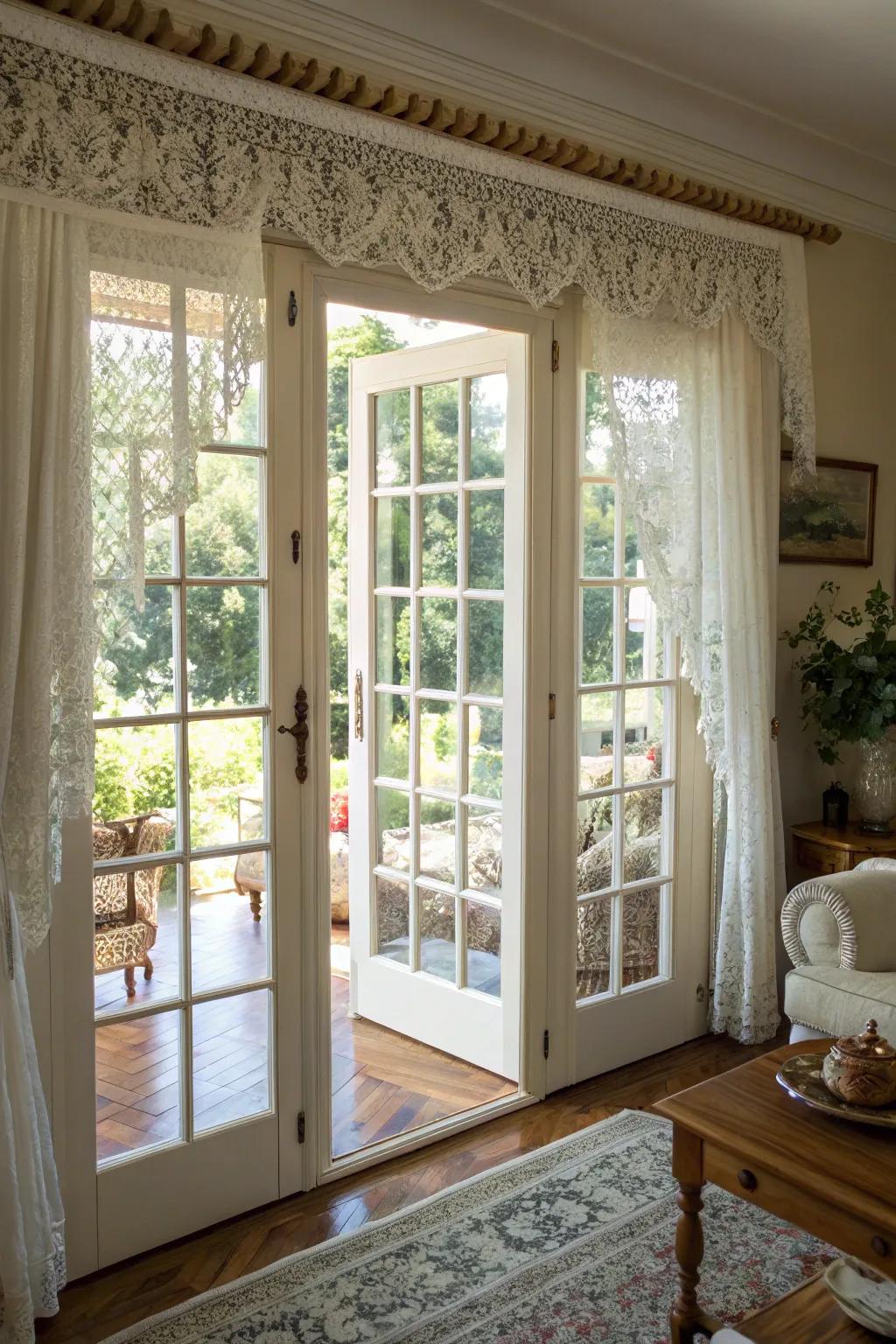 Lace valances offer a delicate, romantic touch.