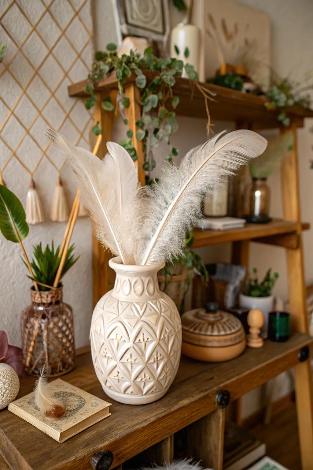 Introduce whimsy with feathers as vase fillers.