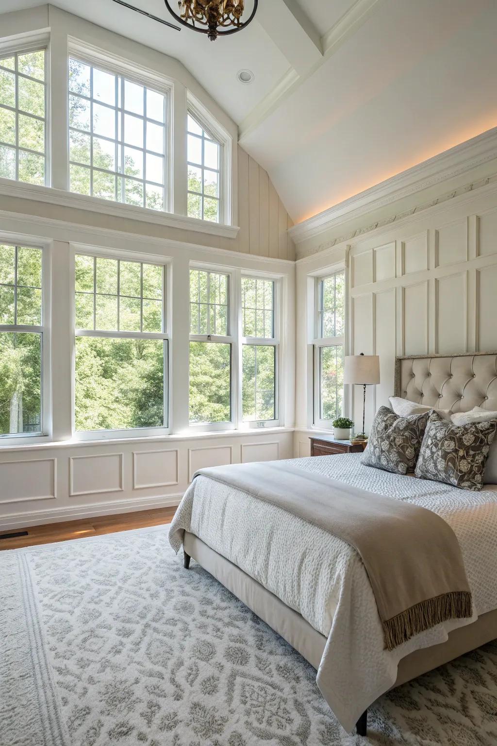 Natural light enhances the beauty of wainscoting in your bedroom.