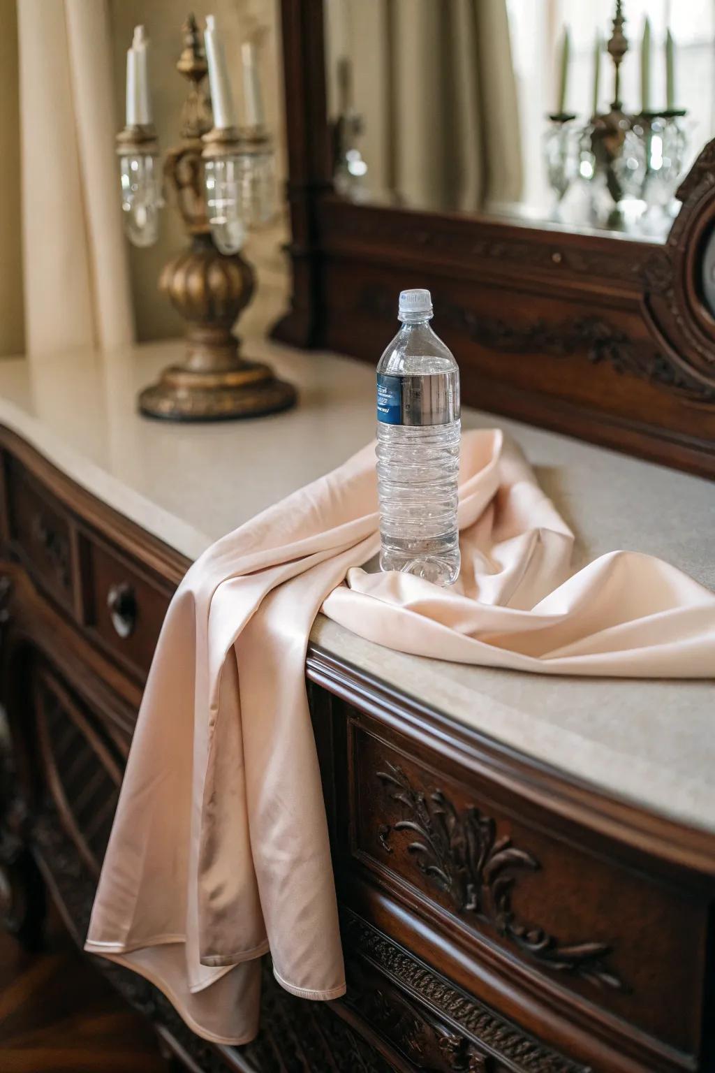 A water bottle draped in soft fabric for an elegant touch.